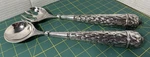 Vintage Sterling Silver Plated Spoon And Fork Salad Server Set With Red Stone. Fixed Price $20.00.
