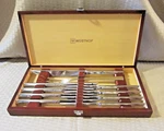Wusthof 10-PIECE Carving Set And Steak Knives The Wooden Presentation Box. Fixed Price $125.00.