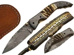 Damascus Steel Blade Pocket/folding Hunting Knife (larg 5073). Fixed Price $60.03.
