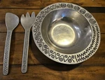 Wilton Armetale Pewter Reggae Salad Bowl And Utensils 3 Piece Set Unique.. Fixed Price $27.00.