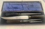 Sheffield England John Coe & Company Carving Set - Knife Fork Sharpener. Fixed Price $299.99.