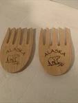 Bear Claw Hand Tosser Wooden Salad Pasta Servers Alaska Logo 4 X 6. Fixed Price $12.00.