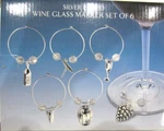 Nib Set 6 Godinger Silver Plated Wine Glass Markers/charms-cheese/grapes/barrel. Fixed Price $5.95.