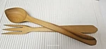 Vintage Mcm Hand Carved Wooden Salad Server Set Large 13" Spoon & Fork. Fixed Price $10.25.