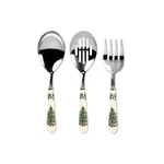 Spode 3-PIECE Christmas Tree Stainless Steel Cutlery Set With Porcelain Handle. Fixed Price $52.00.