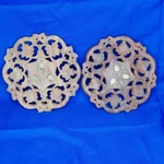 Hand Carved Wooden Trivets Pot Holders Hot Pads With Floral Bras Inlay Set Of 2. Fixed Price $10.75.