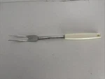 Vintage Ekco Chromium Plated Meat Carving Serving Fork White Handle 12" Usa. Fixed Price $8.00.