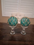 Set Of 2 6" Illuminated Fisherman Spheres By Valerie Parr Hill Blue Sea Glass. Fixed Price $58.99.