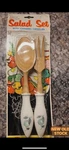 Vintage Cherrywood Nevco Salad Server Set Ceramic Handles Nos 2-PIECE. Fixed Price $15.00.