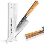 Damascus Chef Knife, 8 Inch VG10 Steel With Olive Wood Handle .... Fixed Price $77.26.