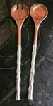 Atticus Aluminum Bamboo Large Brown Silver 16" Salad Servers Spoon & Fork. Fixed Price $40.00.
