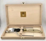 Claude Dozorme French Laguiole Box Set In Horn Lyre Foie Gras Pastry/cheese. Fixed Price $139.99.