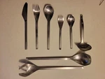 Amboss 2090 Flatware Set For 6 Plus Salad Servers And Sauce Ladle Mcm Stainless. Fixed Price $1100.00.