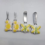 Set Of Butterfly Crab Cheese Spread Knives Green Yellow Summer Party 4"L. Fixed Price $15.38.