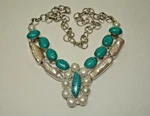 Estate Turquoise Biwa Pearl Statement Necklace Silver 21" Adjustable Length. Fixed Price $50.00.