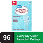 96 Count Disposable Clear Plastic Cutlery Set Forks Knives Spoons Event Ready. Fixed Price $11.41.