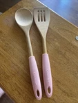 Cuisinart Pink Handle Wooden Utensil Set 13 1/2". Fixed Price $14.99.