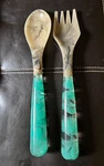 Beatriz Ball Vida Resin Salad Spoon & Fork Servers - Teal 12.25 X 4. Fixed Price $75.00.