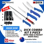 Dick Butcher Stainless Steel Knife Combo Kit With Bonus Roll Of 5 Piece. Fixed Price $154.48.