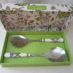 Portmeirion Botanic Garden Salad Servers Set 2 Porcelain Handles Gift Box Stnls. Fixed Price $22.99.