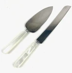 Vtg Hallmark Cake Serving Set Serrated Knife Pie Server Pearlescent Handles. Fixed Price $19.99.