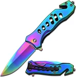 Tac-force- Folding Pocket Knife Rainbow Tinite Coated Stainless Steel Blade An. Fixed Price $20.95.