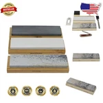 Genuine Arkansas Sharpening Set 8" 3 Wood Mounted Usa Made. Fixed Price $138.59.