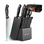 Haushof 14 Pcs Kitchen Knife Set Block Wooden Razor-sharp Stainless Steel. Fixed Price $85.92.