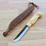 Wood Jewel Fixed Knife 4" Carbon Steel Blade Curly Birch Handle W/brown Sheath. Fixed Price $41.79.