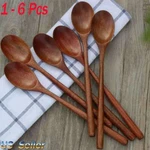 1-6PCS 13" Wooden Kitchen Spices Natural Long Handle Eating Spoons Us. Fixed Price $8.82.