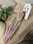 Vtg 4-PIECE Pink Kitchen Utensil Set Retro Stainless Steel W/ Soft Handles. Fixed Price $18.99.