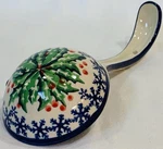 Holly & Berries Polish Pottery Soup Ladle Zaklady Boleslawiec 10.25". Fixed Price $26.40.