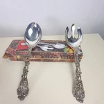 Vtg Godinger Silver Plate Vineyard Grape Salad Serving Spoon & Fork Set 11" Nib. Fixed Price $11.68.