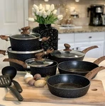 Kitchen Academy Induction Cookware Sets 12 Piece Cooking Pan Set, Granite Bl.... Fixed Price $132.86.