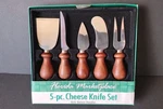 Vtg (new) Florida Marketplace Walnut Handle 5 Pc Cheese Knife Set & Orig Box #bb. Fixed Price $20.00.