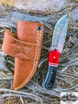 6" Damascus Blade Hunting Knife Red & Black Wood Handle With Sheath. Fixed Price $22.99.