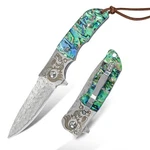 Pocket Knife With Abalone Seashells Handle,damascus Folding Vg.... Fixed Price $65.64.