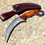 9.5 "" Hunting Knife Damascus Forged Karambit Pakka Wood Handle. Fixed Price $34.99.