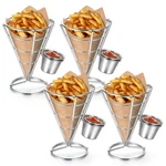 4 Pcs French Fry Holder Cone Fries Wire Basket With Sauce Cups Met. Fixed Price $35.26.