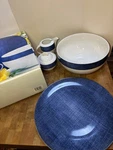 Studio Nova Blue Denim Hostess Serving Set 5 Pieces New Box Veggie Bowl +. Fixed Price $90.00.