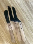 3 Cheese Knives Stainless Steel Wood Handle Vintage Japan Frontier Forge. Fixed Price $12.00.