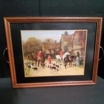 Vintage English Fox Hunt Scene Equestrian Hound Horse Wood Serving Tray. Fixed Price $65.39.