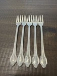 5 Pc Set International Falmouth Silverplate Cocktail Forks Flatware Rs Monogram. Fixed Price $24.00.