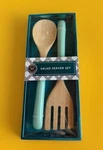 New Modern Expressions Salad Server Set Bamboo Lightteal Ceramic Handles 11". Fixed Price $17.00.