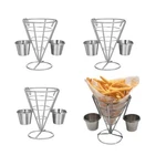 4 Pcs Metal Wire French Fries Cone Holder Stand Basket 2 Sauce Cups Picnic. Fixed Price $40.88.
