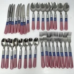 Vintage Patriotic Stainless American Flag Handle Silverware 32PC Set 4TH Of July. Fixed Price $49.50.