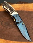 Damascus Steel Folding Pocket Knife Deer Antler Handle Edc Hunting Camping Colle. Fixed Price $119.99.