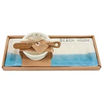 Appetizer Ceramic Plate, Bowl & Wooden Boat Oar Spreader Beach House Mud Pie New. Fixed Price $26.50.
