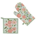 Boston International Cotton Oven Mitt & Pot Holder Kitchen Set, Peaches Gift. Fixed Price $38.00.