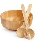 Hotel Collection Large Ash Wood Serving Salad Centerpiece Bowl With Two Servers. Fixed Price $19.99.